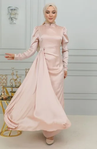 Robe De Soirée Satin Détail Plissé 6154-01 Poudre 6154-01