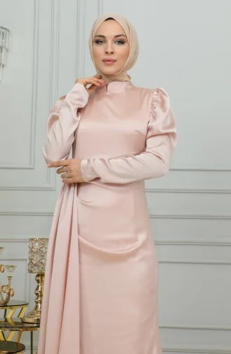 Robe De Soirée Satin Détail Plissé 6154-01 Poudre 6154-01