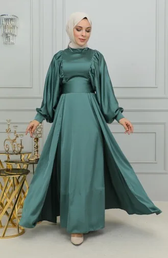 Robe De Soirée Satin Manches Ballon 6176-01 Khaki 6176-01