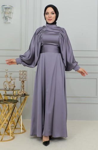 Robe De Soirée Satin Manches Ballon 6176-02 Lilas 6176-02