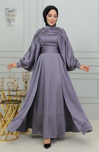 Robe De Soirée Satin Manches Ballon 6176-02 Lilas 6176-02