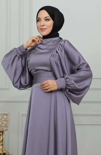 Balloon Sleeve Satin Evening Dress 6176-02 Lilac 6176-02