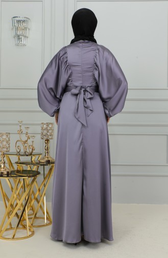 Balloon Sleeve Satin Evening Dress 6176-02 Lilac 6176-02