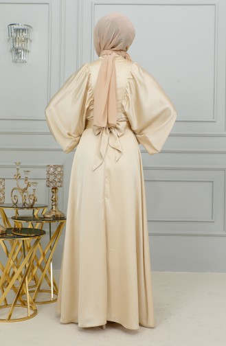 Robe De Soirée Satin Manches Ballon 6176-04 Mousse Miel 6176-04