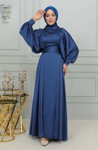Abendkleid Aus Satin Mit Ballonärmeln 6176-06 Marineblau 6176-06