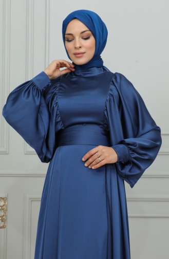 Abendkleid Aus Satin Mit Ballonärmeln 6176-06 Marineblau 6176-06