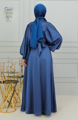 Abendkleid Aus Satin Mit Ballonärmeln 6176-06 Marineblau 6176-06