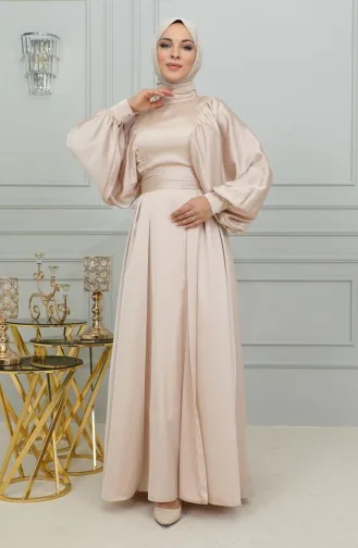 Robe De Soirée Satin Manches Ballon 6176-07 Poudre 6176-07