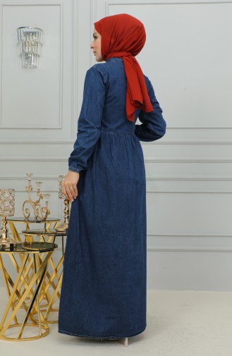 Fermuarlı Kot Elbise 3500-01 Koyu Lacivert