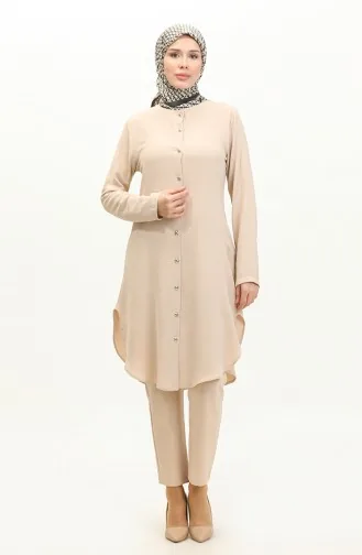 Düğmeli Uzun Tunik 1010-07 Bej 1010-07