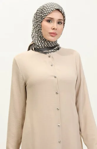 Düğmeli Uzun Tunik 1010-07 Bej 1010-07