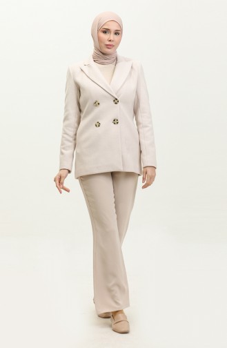 Button Detailed Stamp Beige Jacket C55 389