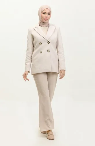 Button Detailed Stamp Beige Jacket C55 389