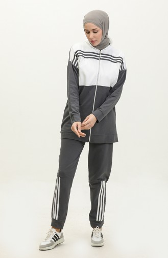 Hooded Two Piece Tracksuit Set 1016-01 Smoke Colored 1016-01