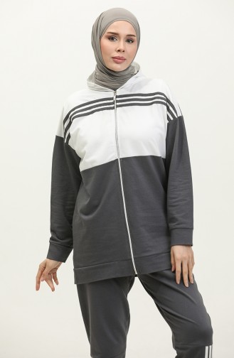 Hooded Two Piece Tracksuit Set 1016-01 Smoke Colored 1016-01