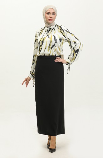 Patterned Satin Blouse Yellow T1699 524