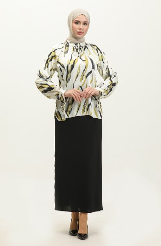 Patterned Satin Blouse Yellow T1699 524