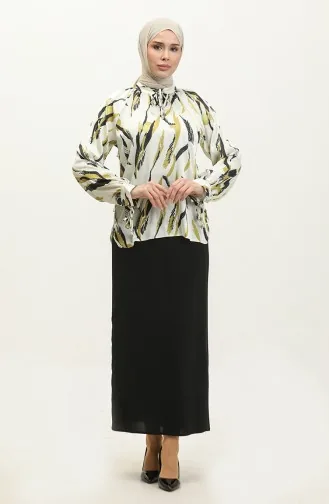 Patterned Satin Blouse Yellow T1699 524