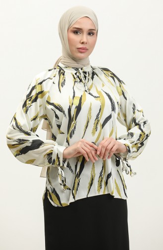 Patterned Satin Blouse Yellow T1699 524