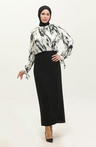 Satijnen Blouse Met Patroon Zwart T1699 525