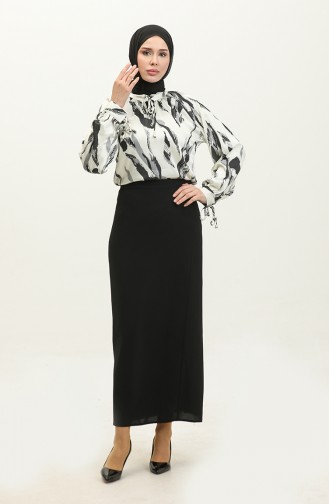 Satijnen Blouse Met Patroon Zwart T1699 525