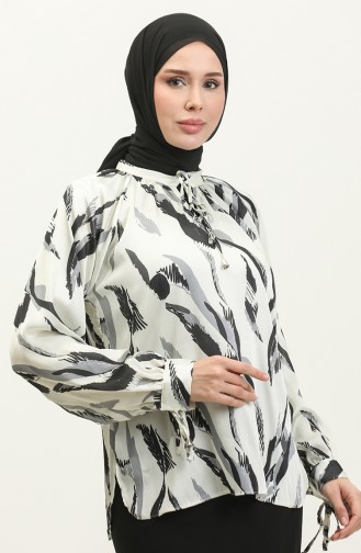 Satijnen Blouse Met Patroon Zwart T1699 525