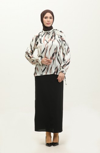 Chemisier Satin à Motifs Vison T1699 526