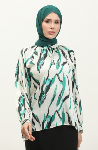 Patterned Satin Blouse Green T1699 527