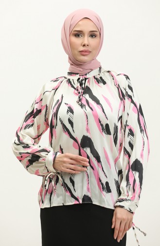 Patterned Satin Blouse Pink T1699 528