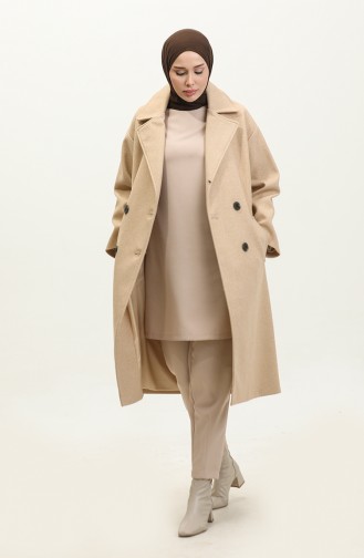 Manteau Cachemire Boutonné Beige K322 281