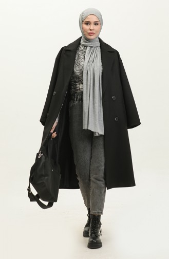 Buttoned Cashmere Coat Black K322 283