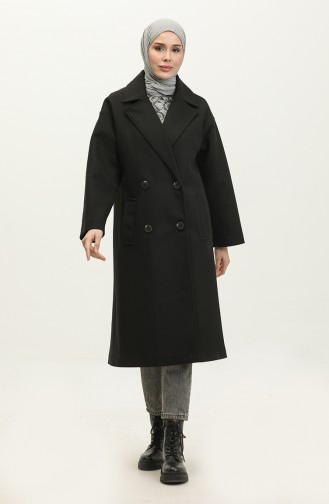 Buttoned Cashmere Coat Black K322 283