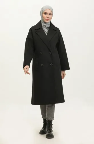 Geknöpfter Kaschmirmantel Schwarz K322 283