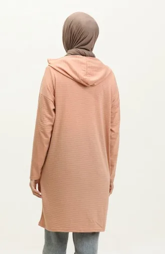 Kapüşonlu Simli Mevsimlik Tunik 8676-01 Pudra