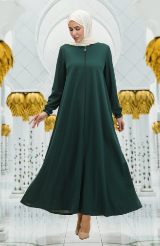 Zippered Mevlana Abaya 3085-02 Emerald Green 3085-02