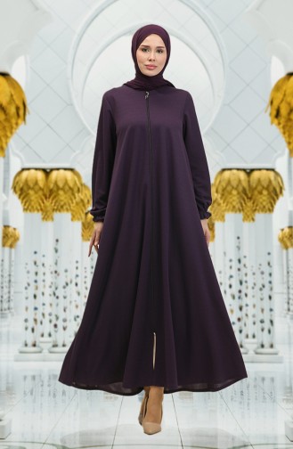 Zippered Mevlana Abaya 3085-03 Plum 3085-03