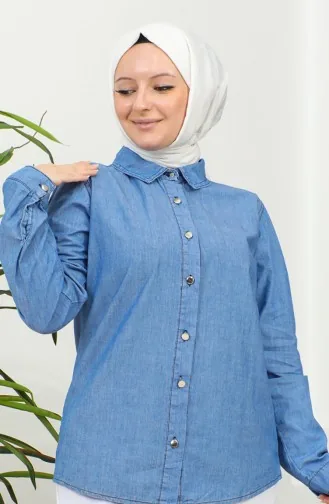 Denim Overhemd Met Knopen 30351-02 Marineblauw 30351-02