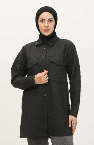 Snap Fastener Quilted Shirt Black K316 366