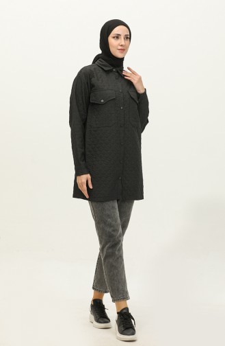 Snap Fastener Quilted Shirt Black K316 366