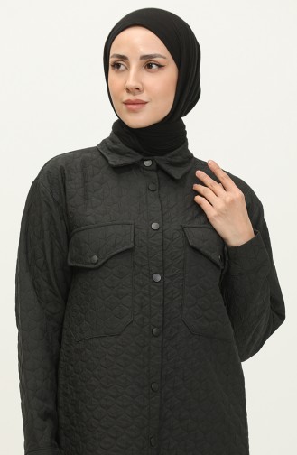 Snap Fastener Quilted Shirt Black K316 366