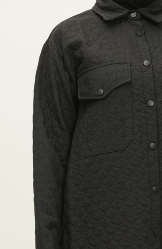 Snap Fastener Quilted Shirt Black K316 366