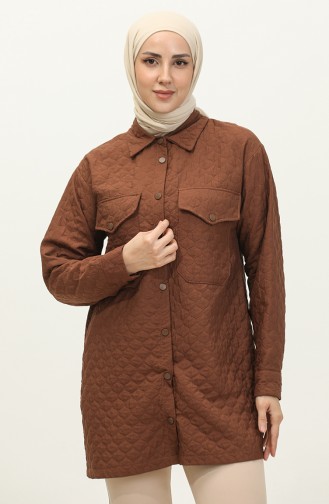 Snap Fastener Quilted Shirt Brown K316 368