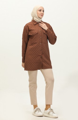 Snap Fastener Quilted Shirt Brown K316 368