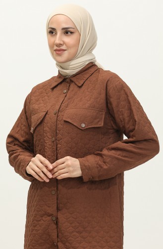 Snap Fastener Quilted Shirt Brown K316 368