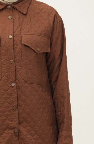 Snap Fastener Quilted Shirt Brown K316 368