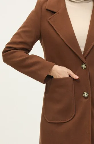 Manteau Boutonné Cachemire Marron C57 317