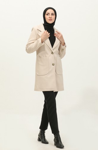 Manteau Cachemire Boutonné Beige C57 318