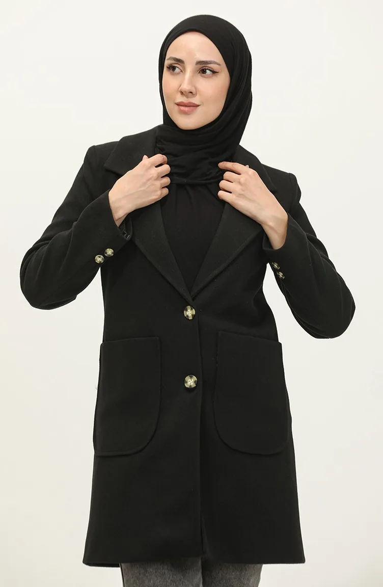 Buttoned Cashmere Coat Black C57 320