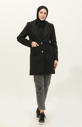 Buttoned Cashmere Coat Black C57 320