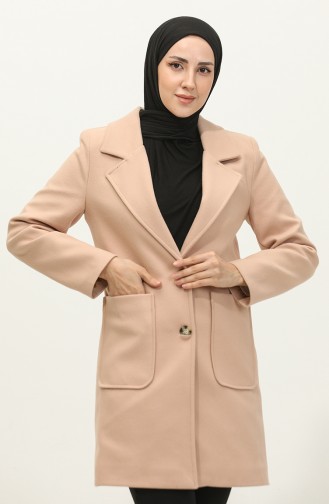 Manteau Boutonné Cachemire Marron C57 321